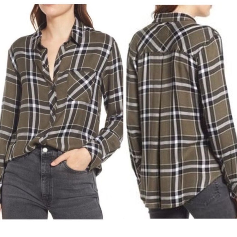 Rails Hunter Black Olive Ivory Plaid Button Up Shirt